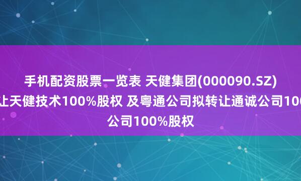 手机配资股票一览表 天健集团(000090.SZ)：拟转让天健技术100%股权 及粤通公司拟转让通诚公司100%股权